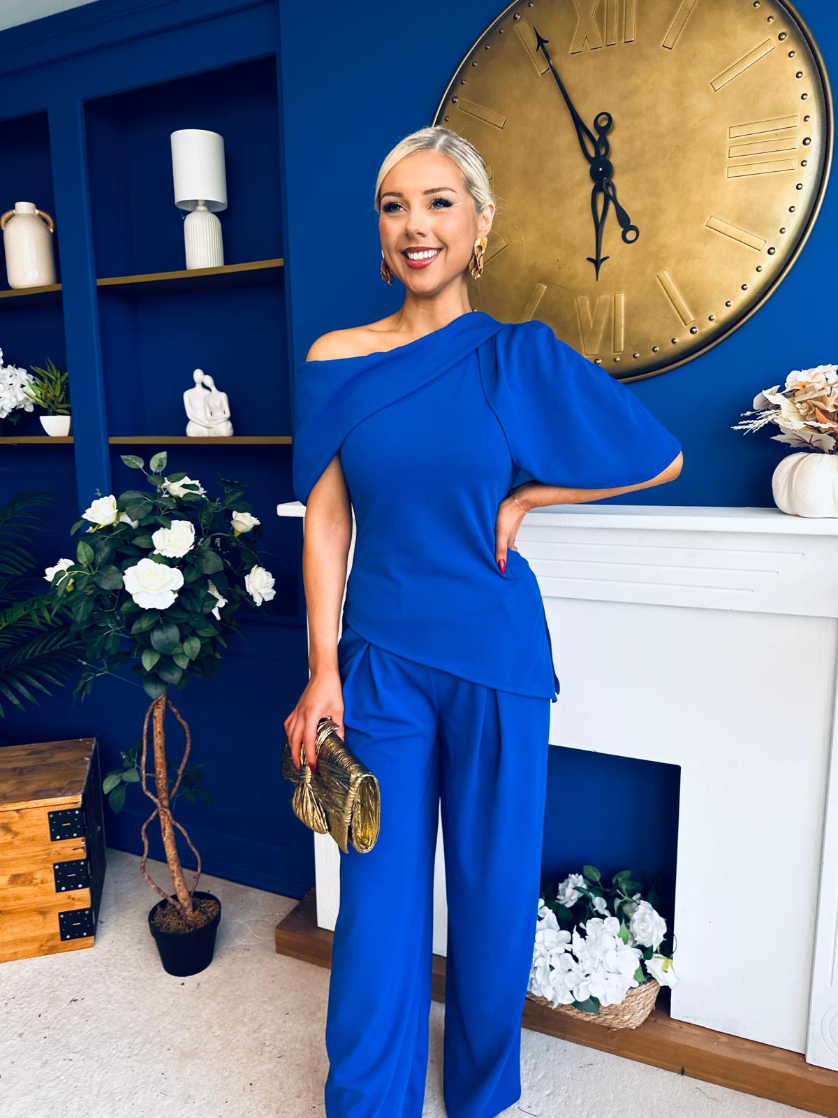 Isabella Detailed Top And Trouser Set Cobalt