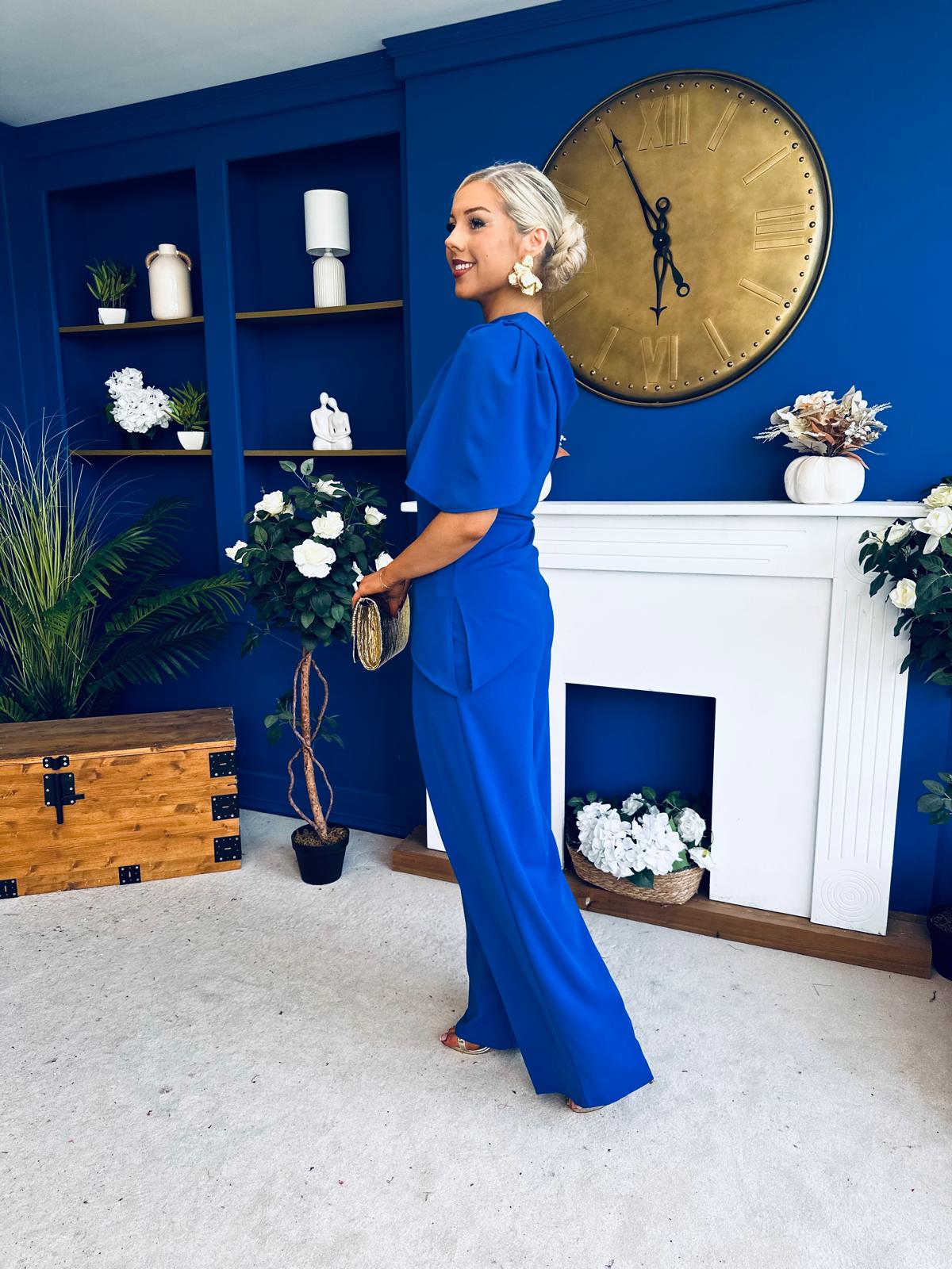 Isabella Detailed Top And Trouser Set Cobalt