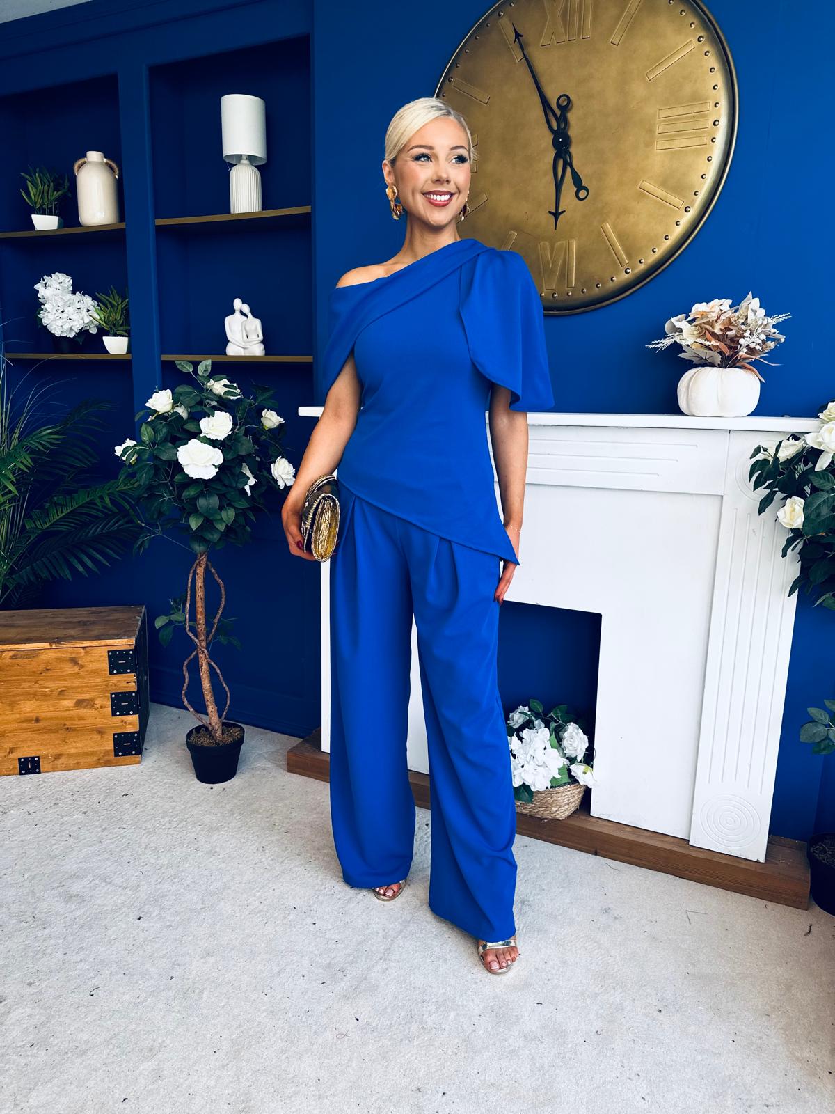 Isabella Detailed Top And Trouser Set Cobalt