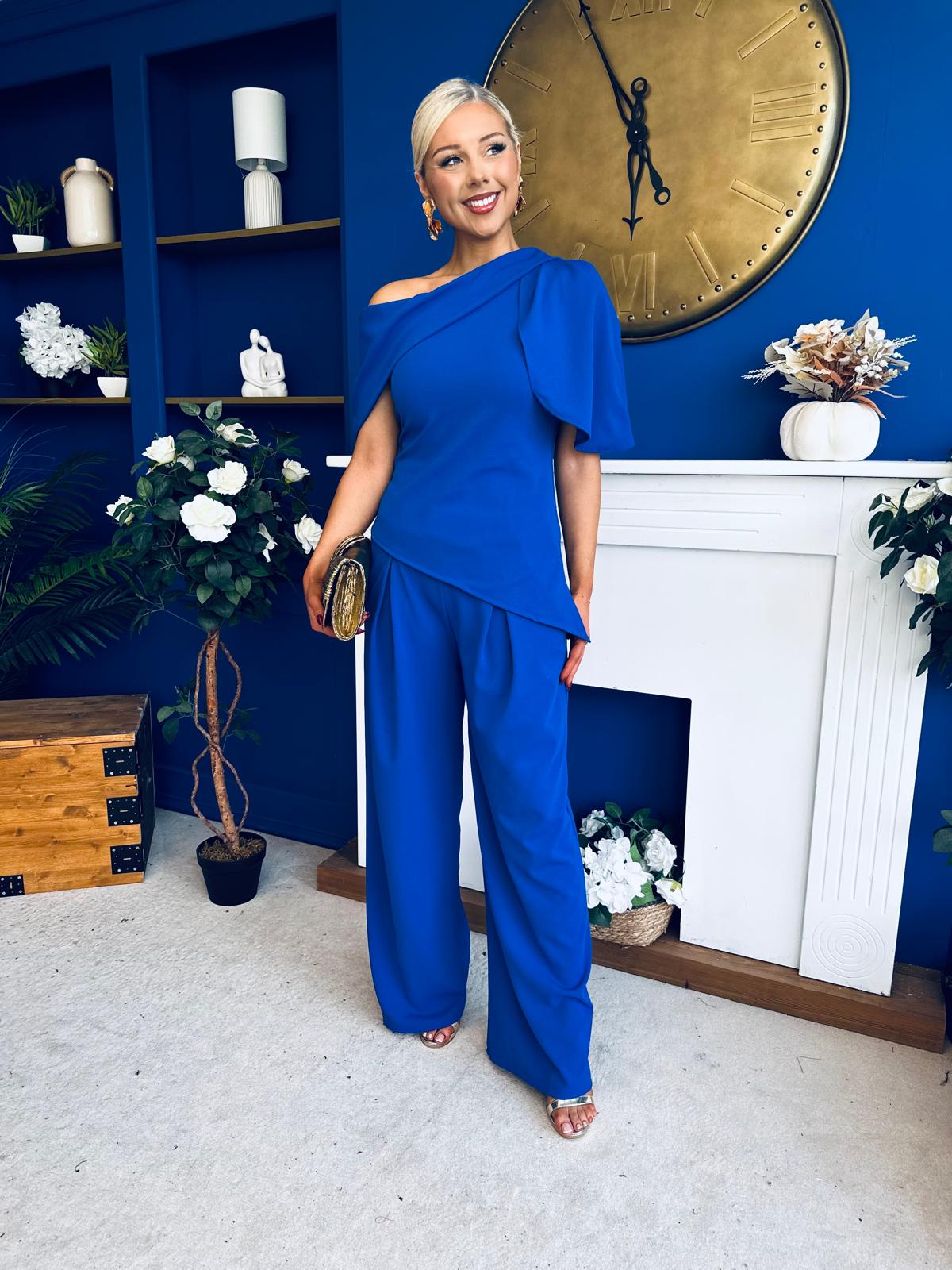 Isabella Detailed Top And Trouser Set Cobalt