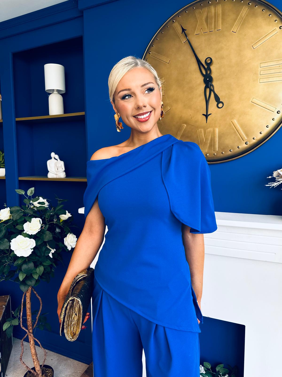 Isabella Detailed Top And Trouser Set Cobalt