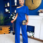 Isabella Detailed Top And Trouser Set Cobalt