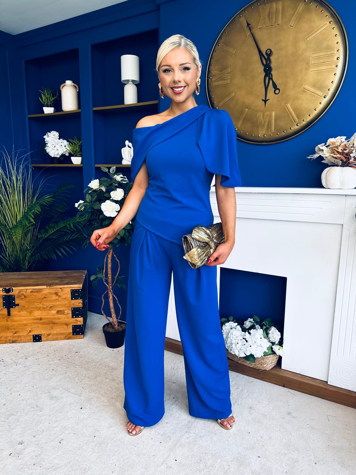 Isabella Detailed Top And Trouser Set Cobalt