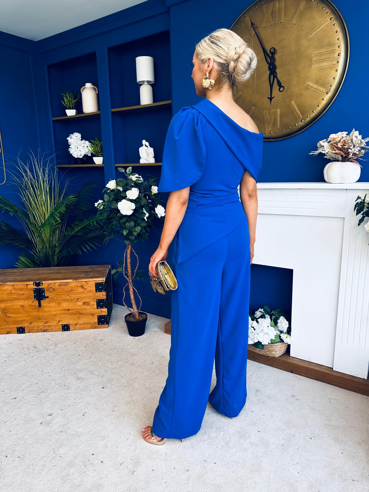 Isabella Detailed Top And Trouser Set Cobalt