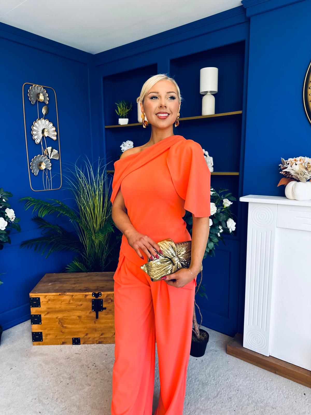 Isabella Detailed Top And Trouser Set Coral