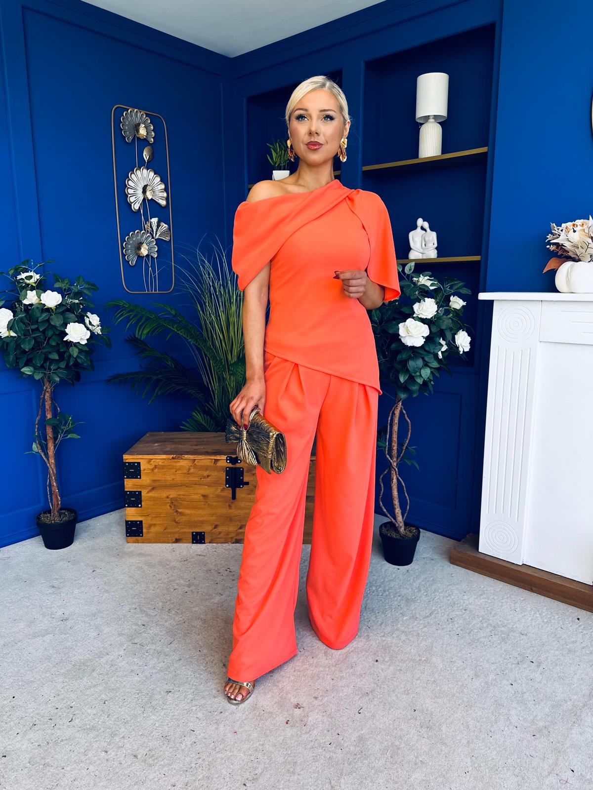 Isabella Detailed Top And Trouser Set Coral