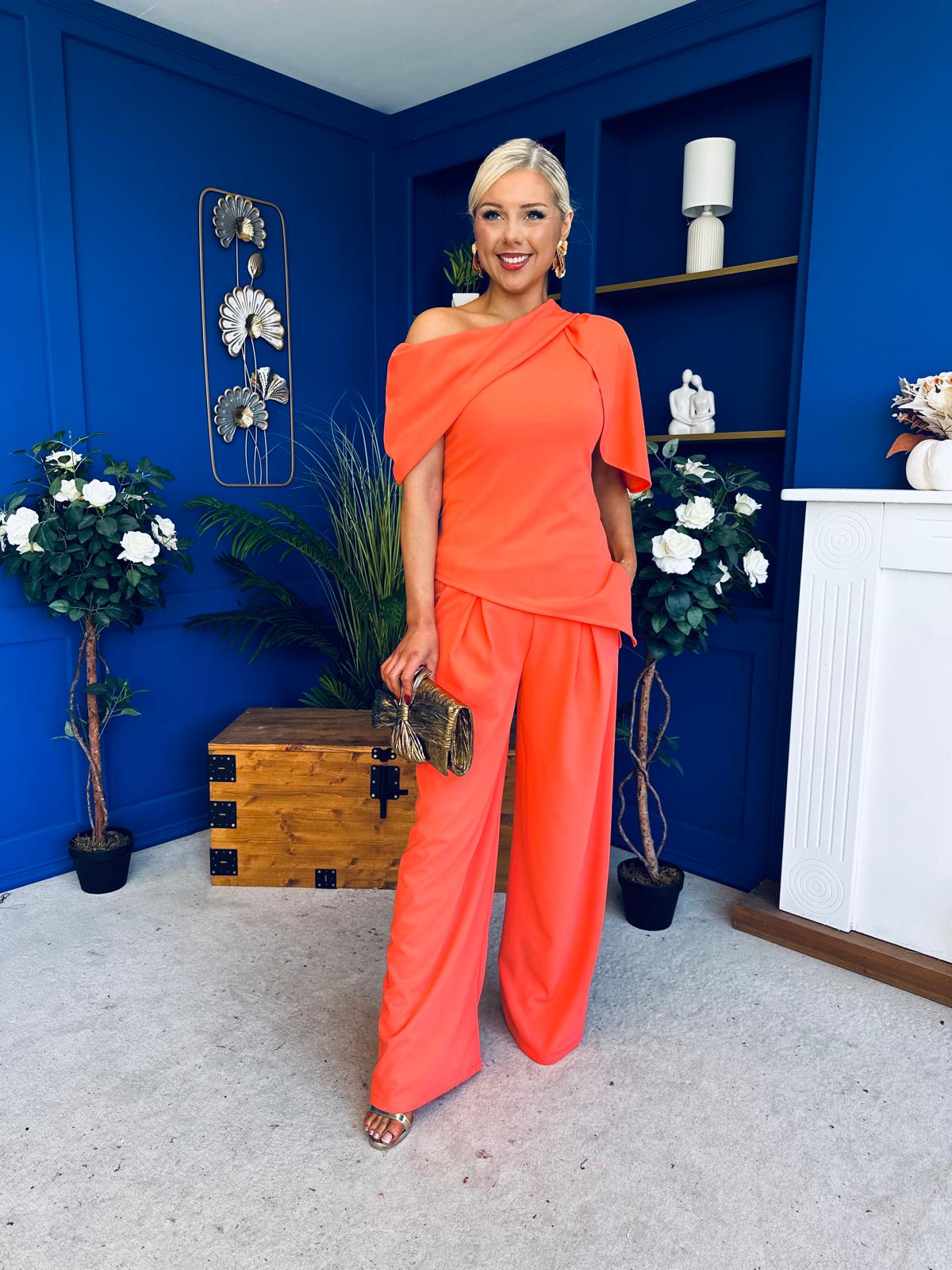 Isabella Detailed Top And Trouser Set Coral