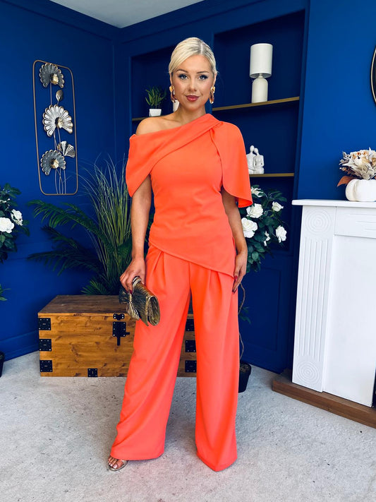 Isabella Detailed Top And Trouser Set Coral