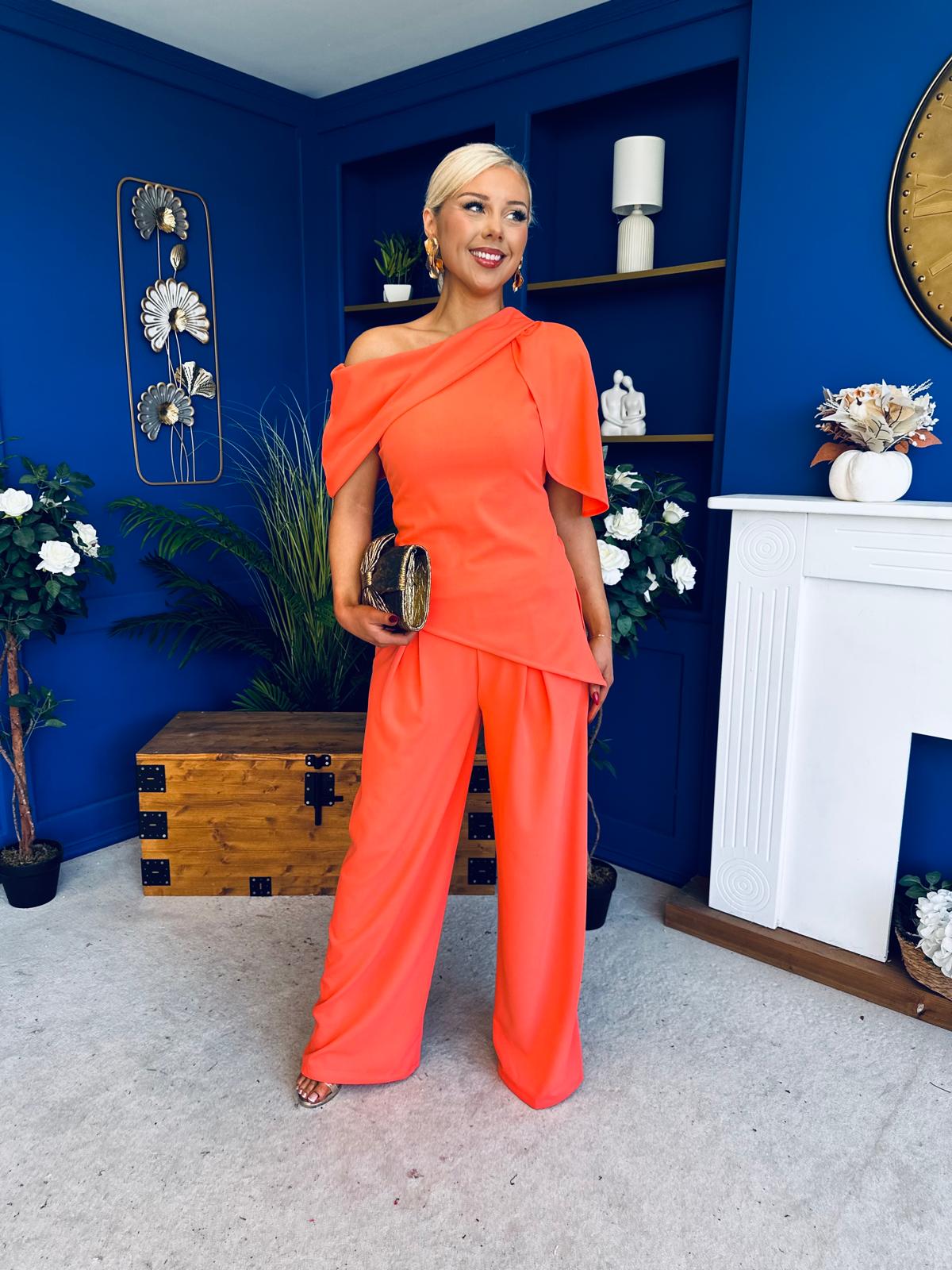 Isabella Detailed Top And Trouser Set Coral