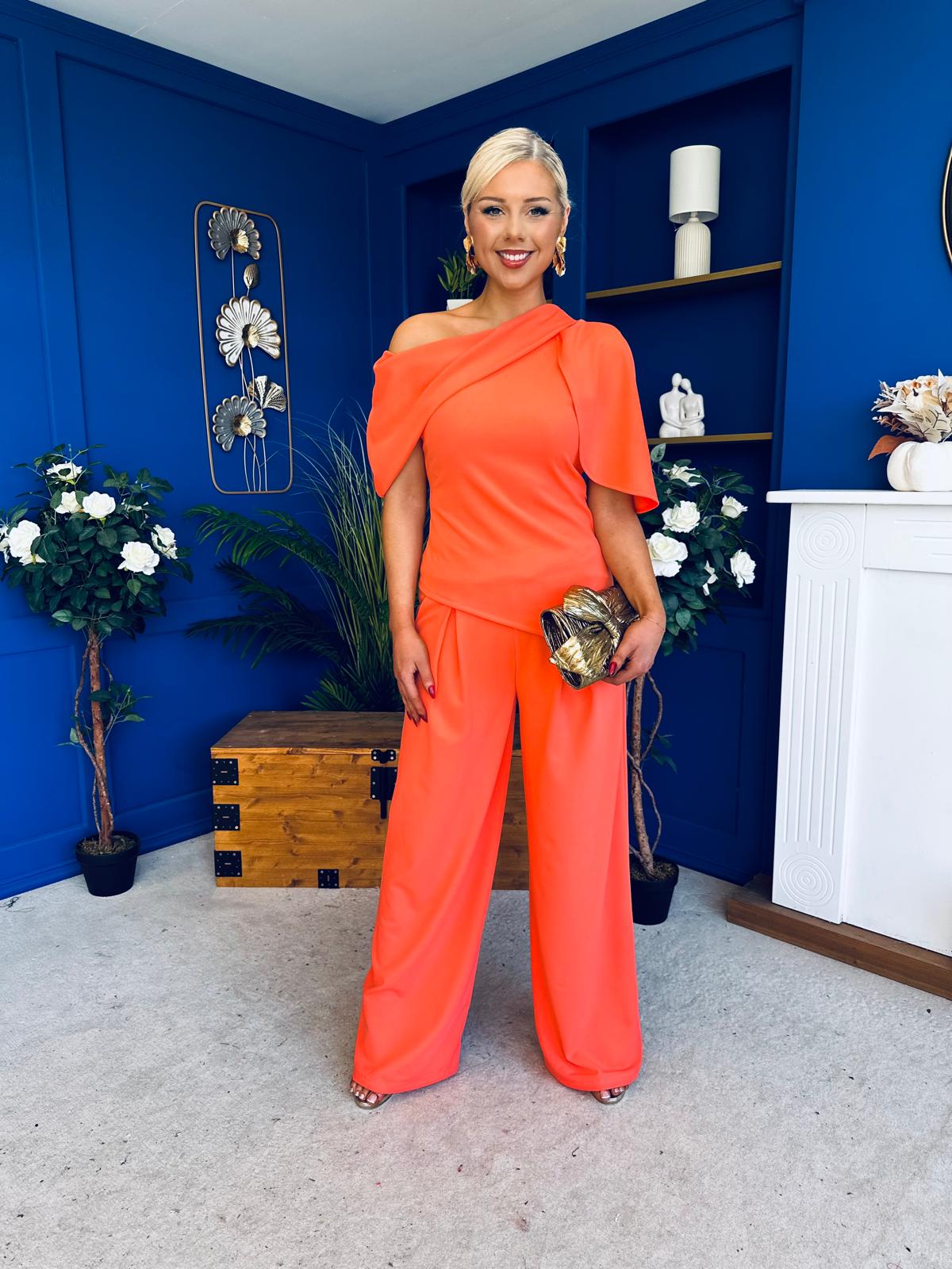 Isabella Detailed Top And Trouser Set Coral