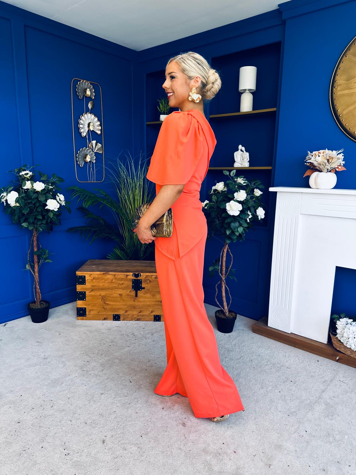 Isabella Detailed Top And Trouser Set Coral