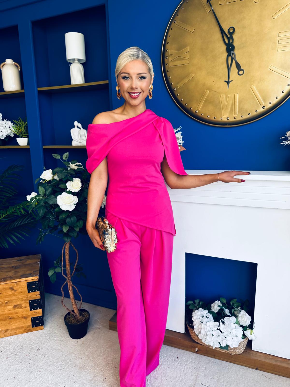 Isabella Detailed Top And Trouser Set Fuchsia