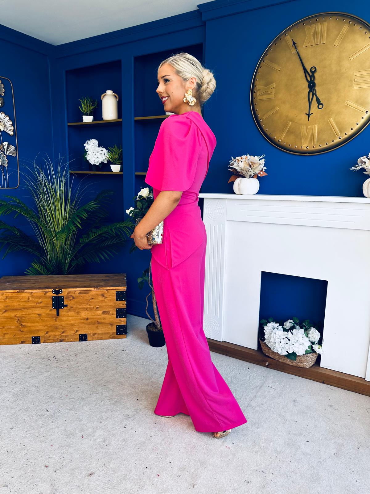 Isabella Detailed Top And Trouser Set Fuchsia