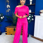 Isabella Detailed Top And Trouser Set Fuchsia