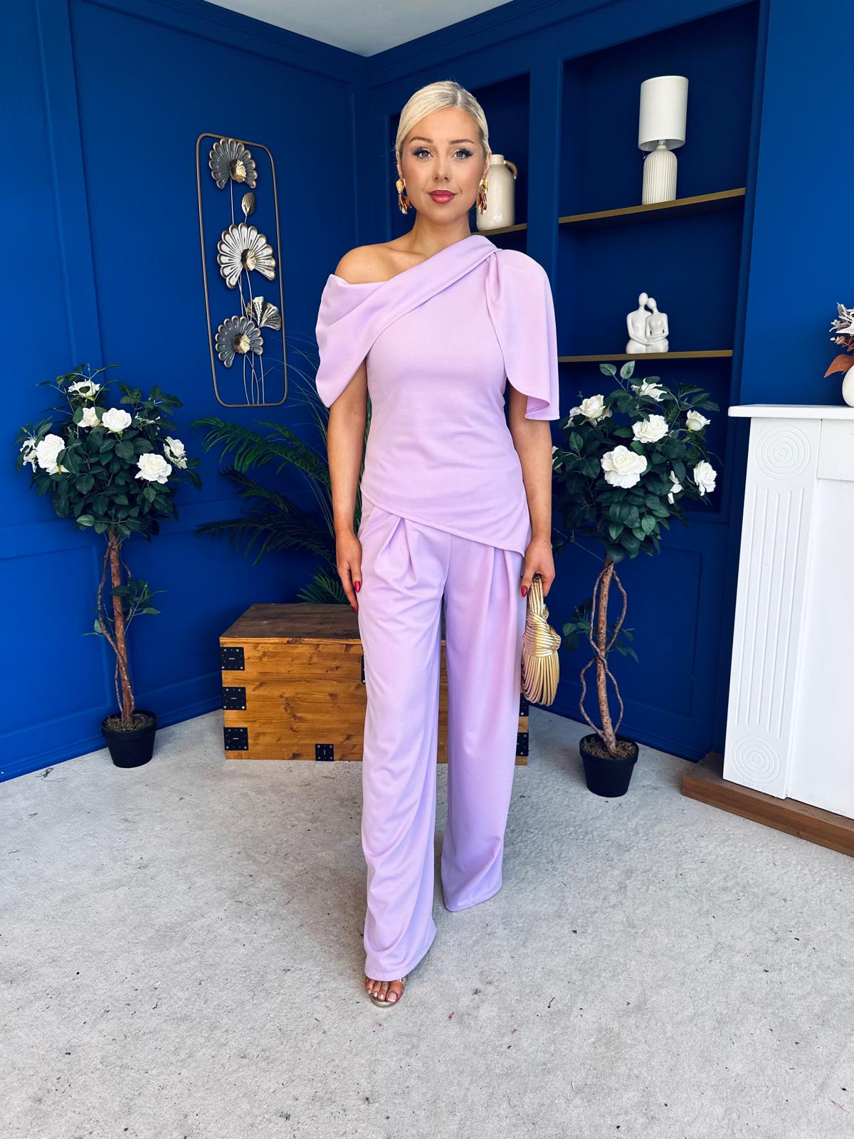 Isabella Detailed Top And Trouser Set Lilac