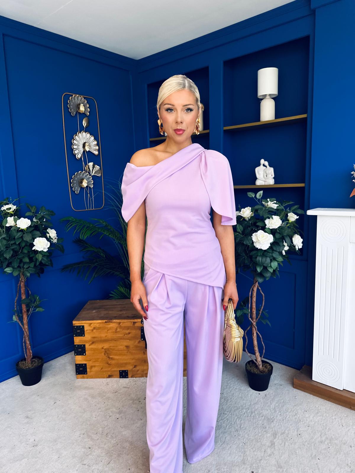 Isabella Detailed Top And Trouser Set Lilac