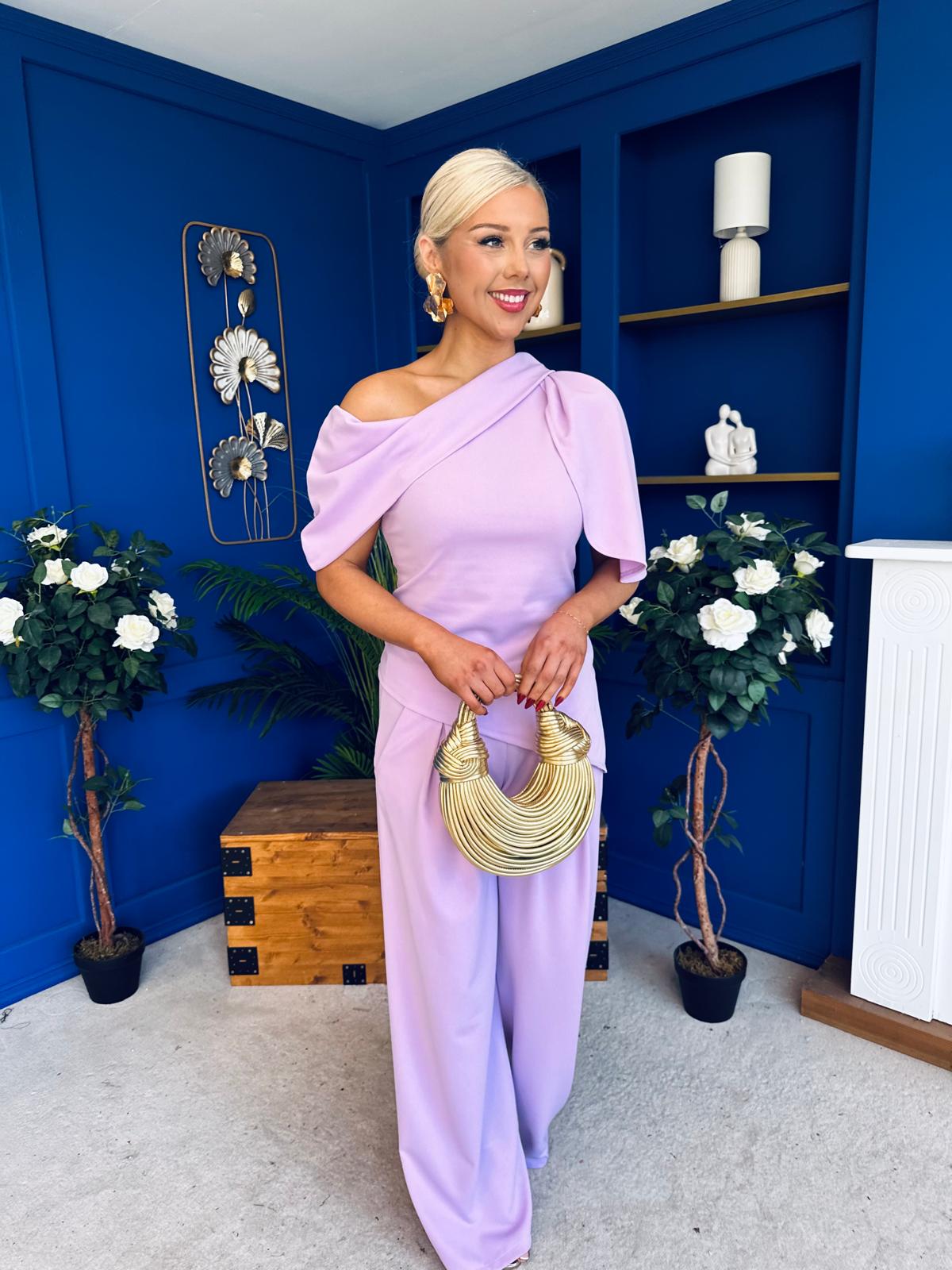 Isabella Detailed Top And Trouser Set Lilac