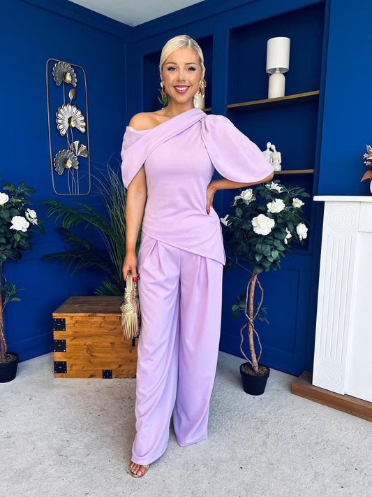 Isabella Detailed Top And Trouser Set Lilac
