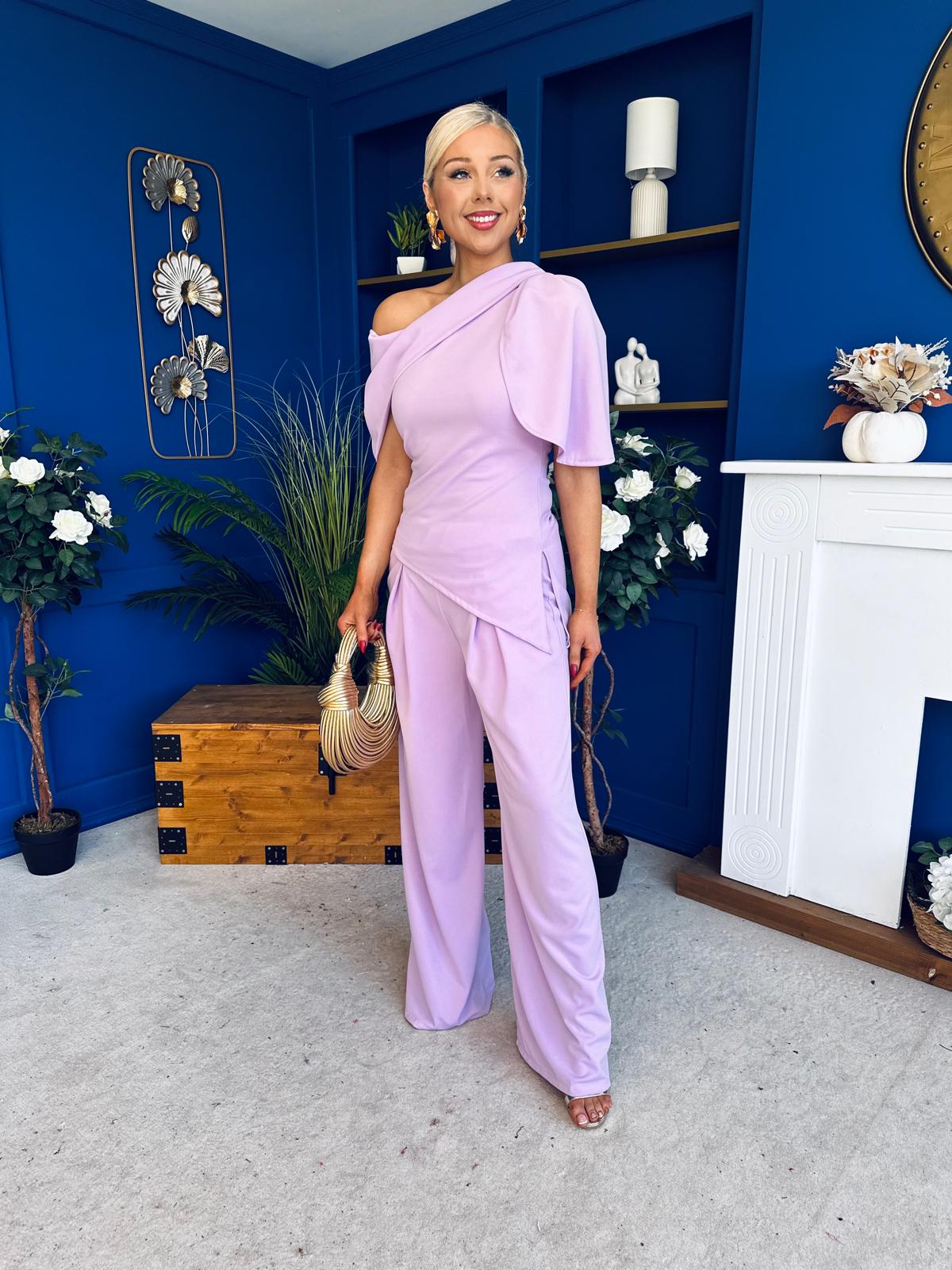 Isabella Detailed Top And Trouser Set Lilac