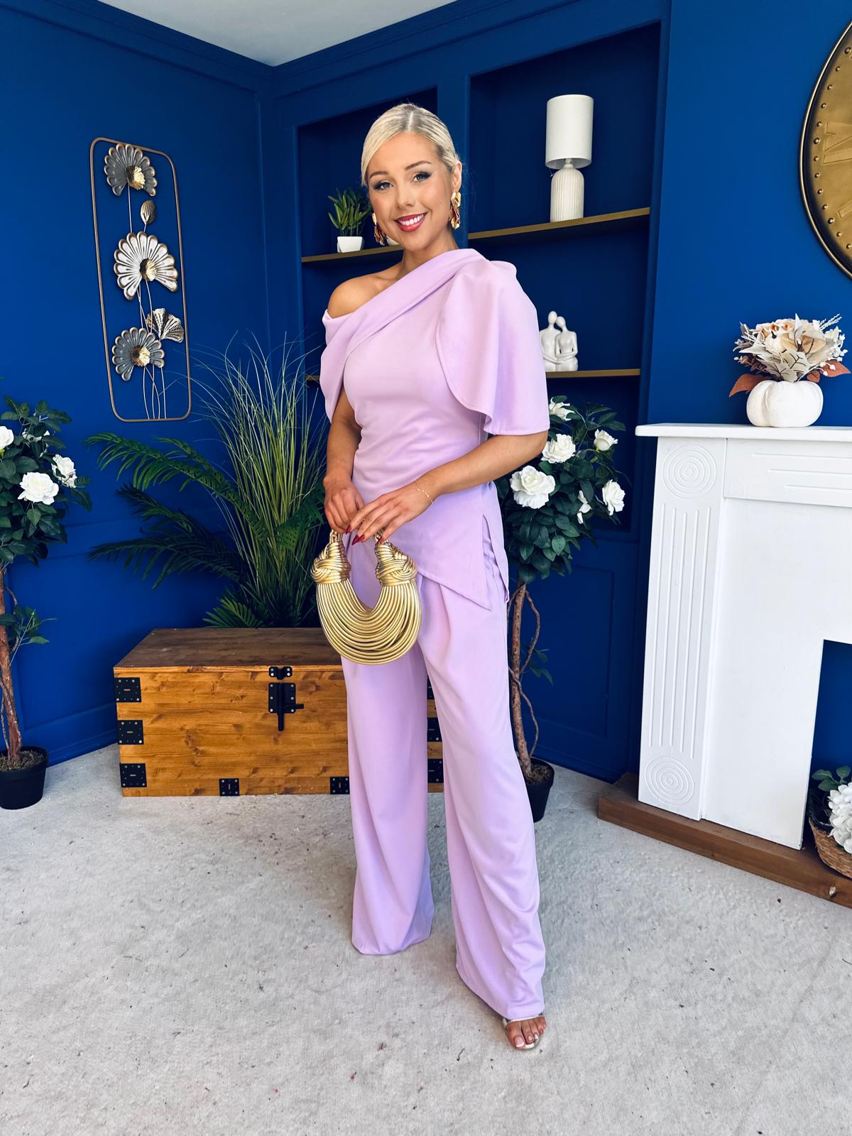 Isabella Detailed Top And Trouser Set Lilac