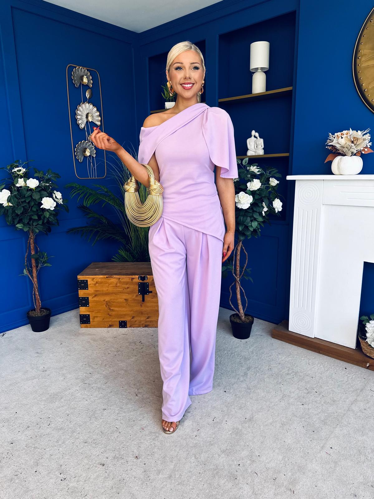 Isabella Detailed Top And Trouser Set Lilac