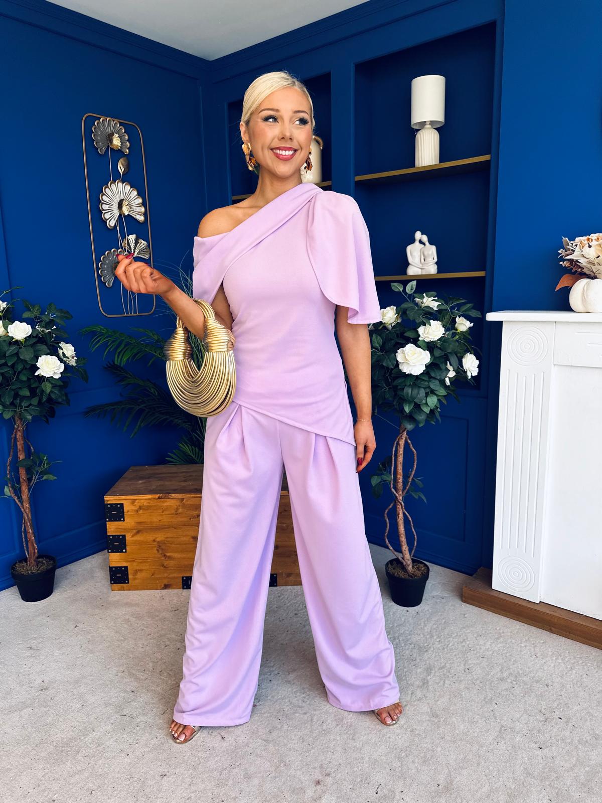 Isabella Detailed Top And Trouser Set Lilac