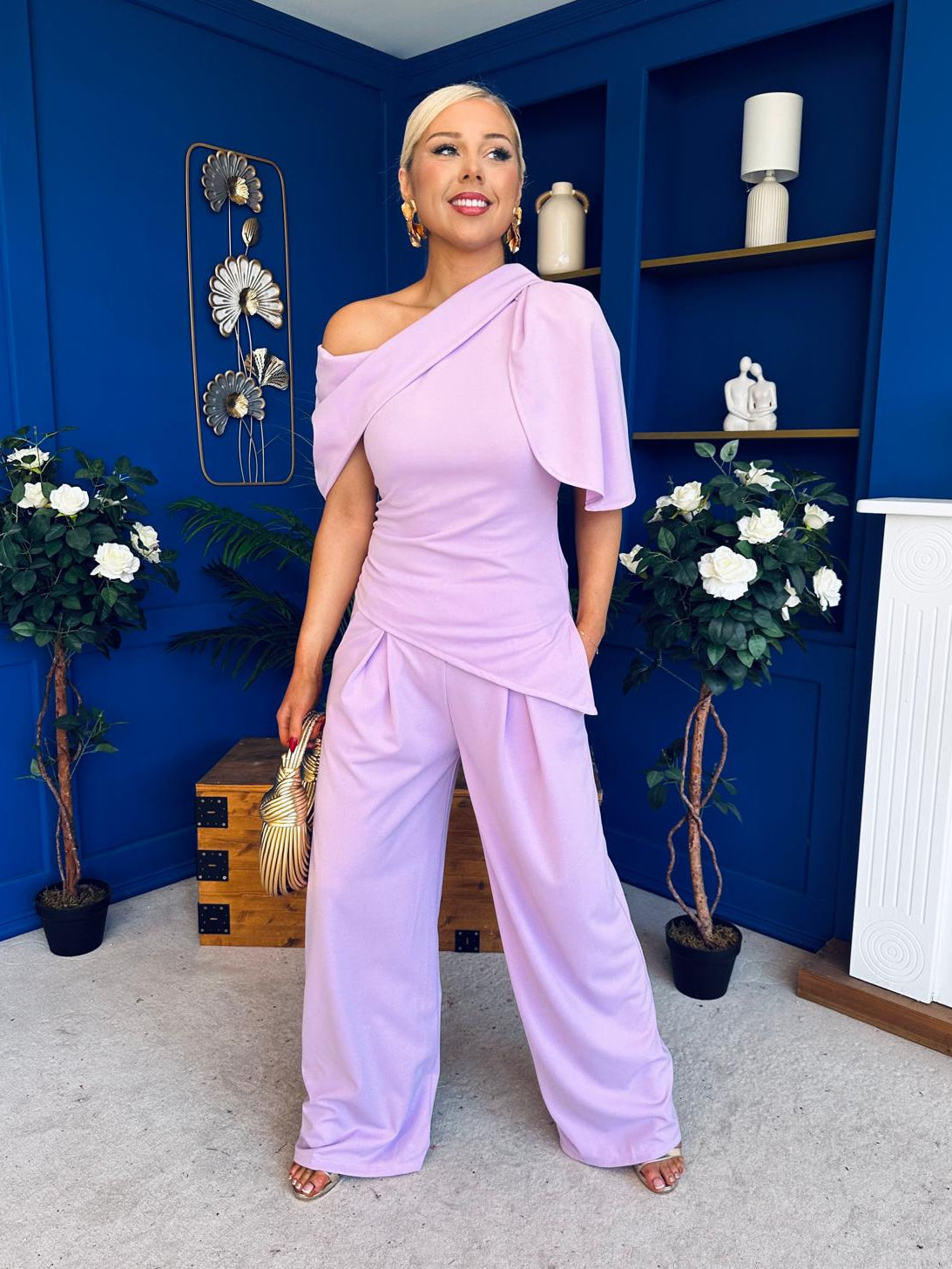 Isabella Detailed Top And Trouser Set Lilac