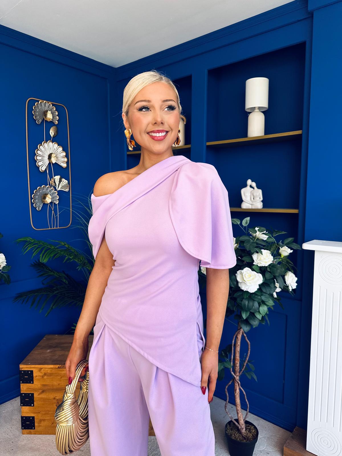 Isabella Detailed Top And Trouser Set Lilac