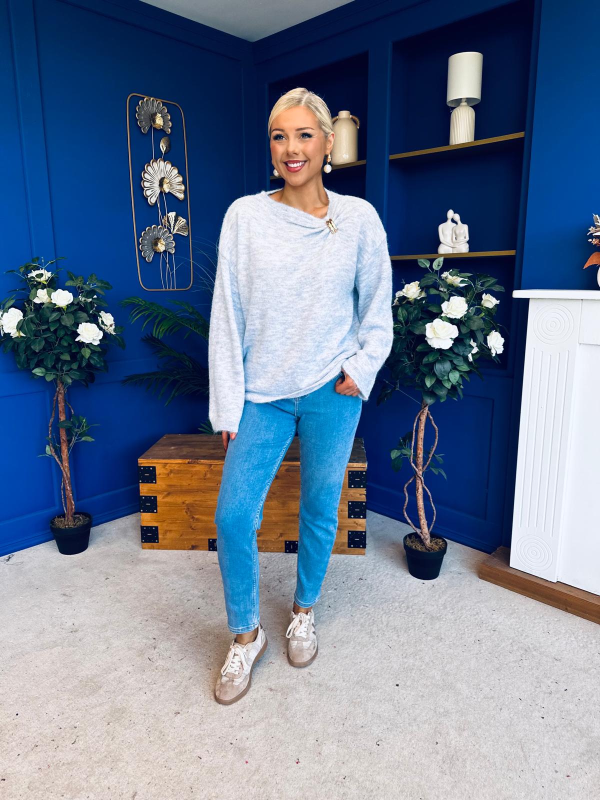 Eva Gathered Detail Knit Jumper Pwr Blue