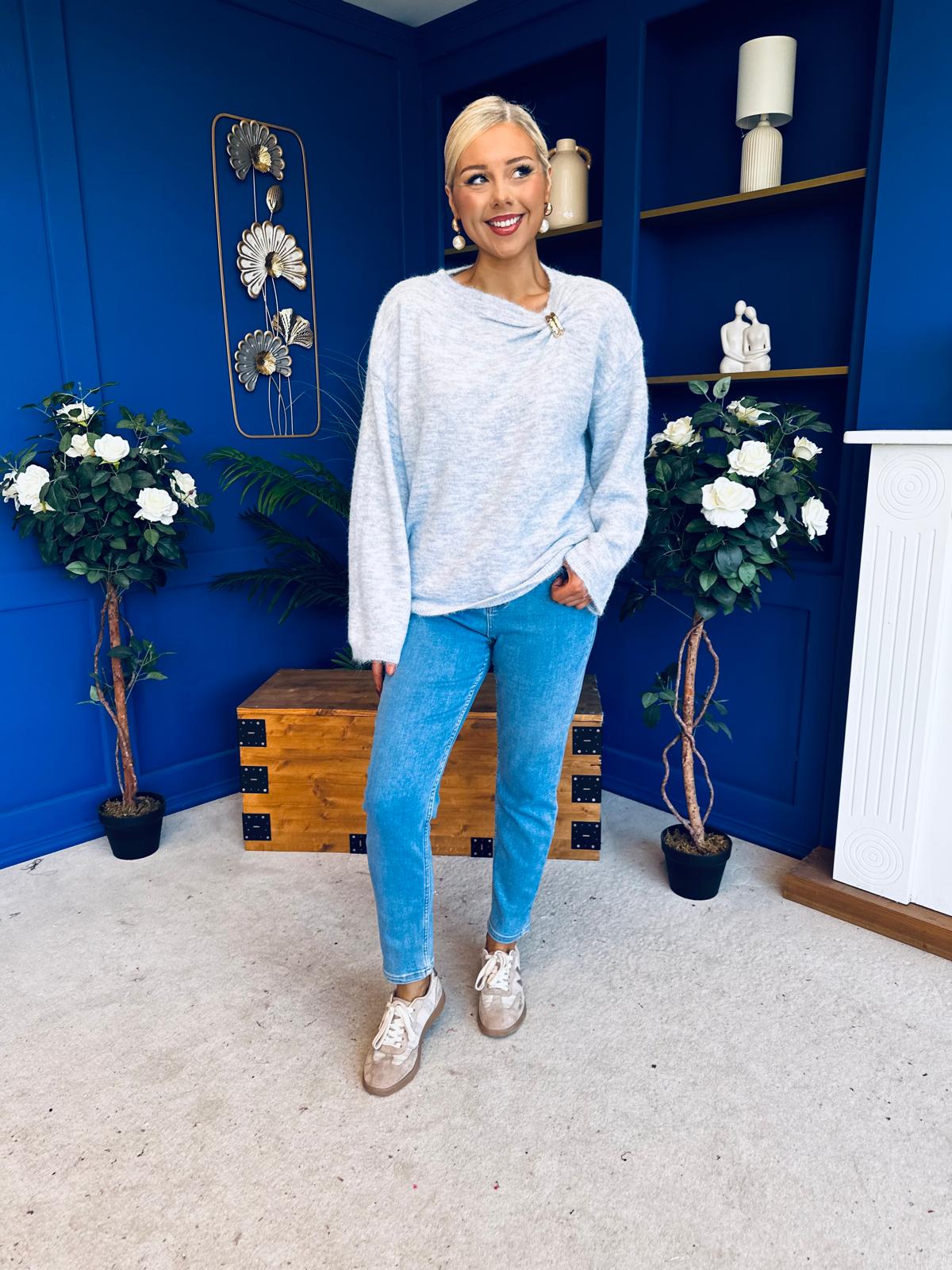 Eva Gathered Detail Knit Jumper Pwr Blue