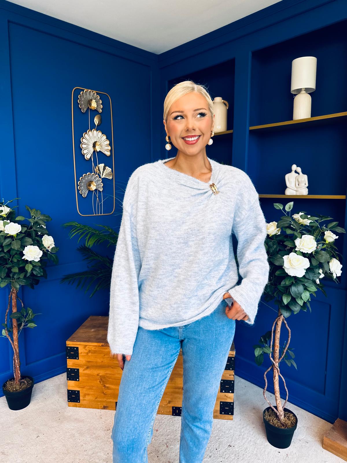 Eva Gathered Detail Knit Jumper Pwr Blue