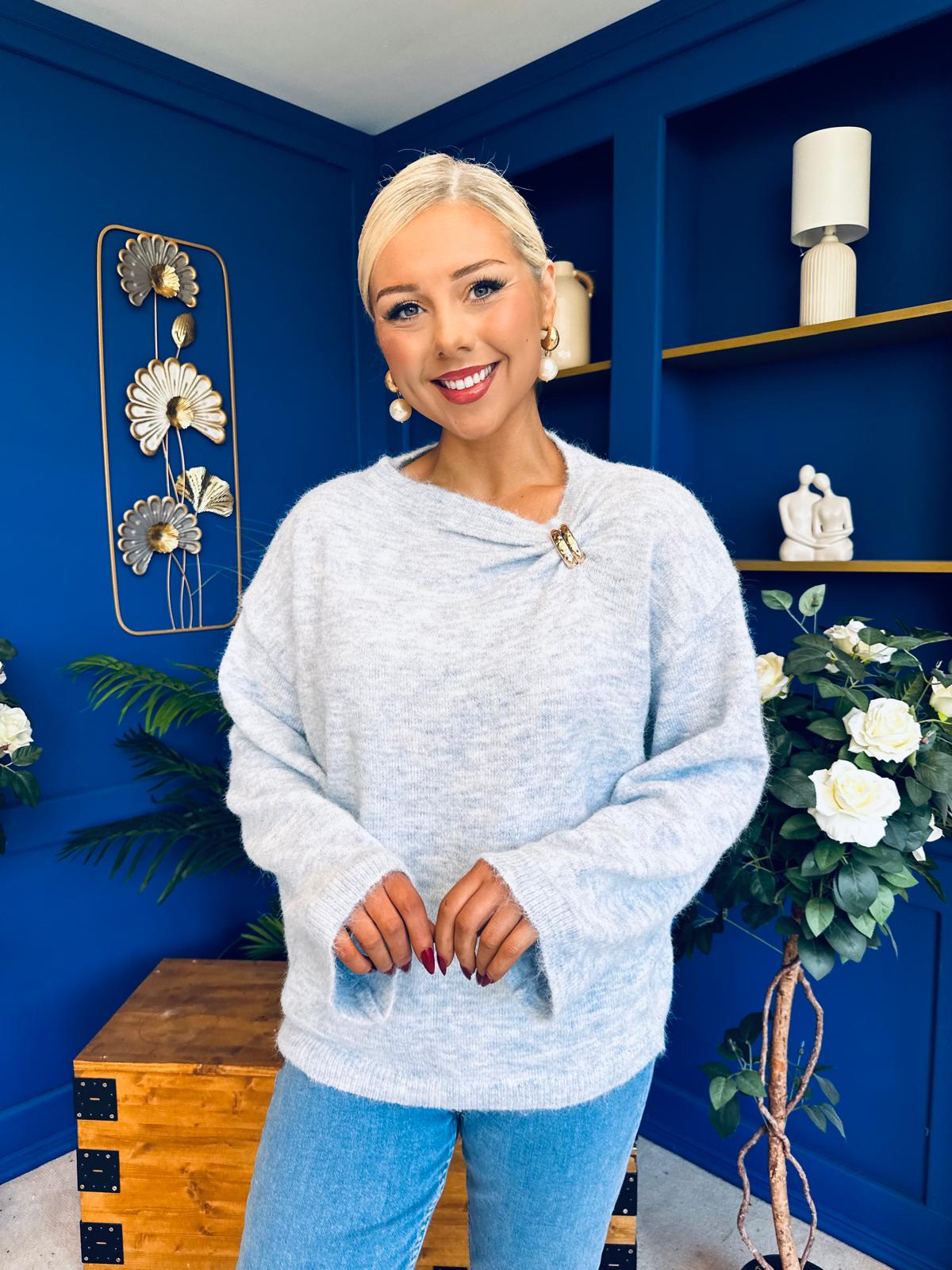 Eva Gathered Detail Knit Jumper Pwr Blue