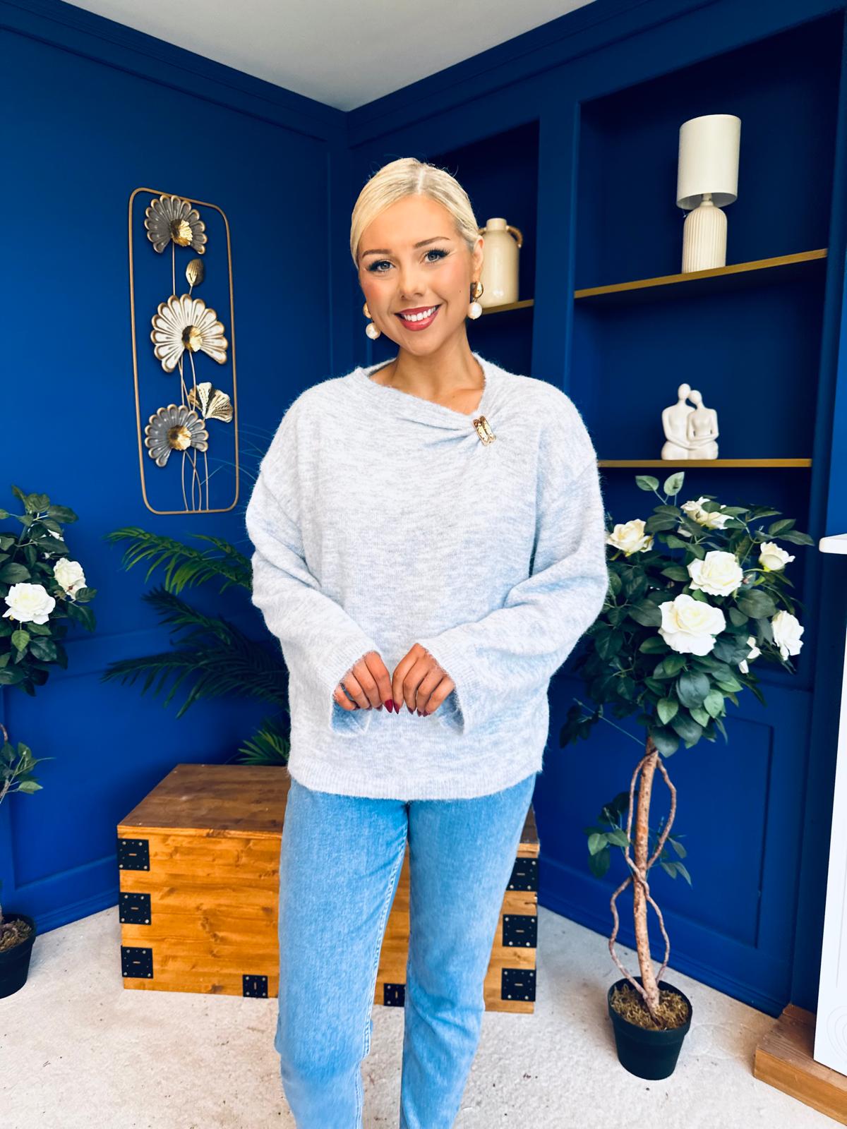 Eva Gathered Detail Knit Jumper Pwr Blue