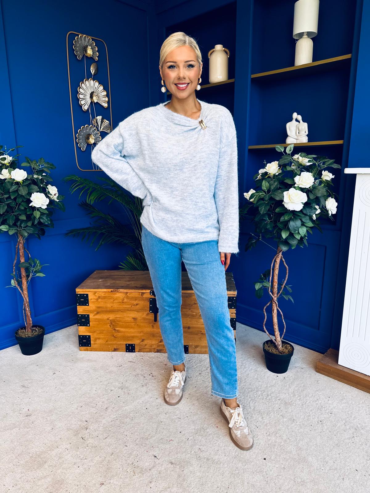 Eva Gathered Detail Knit Jumper Pwr Blue