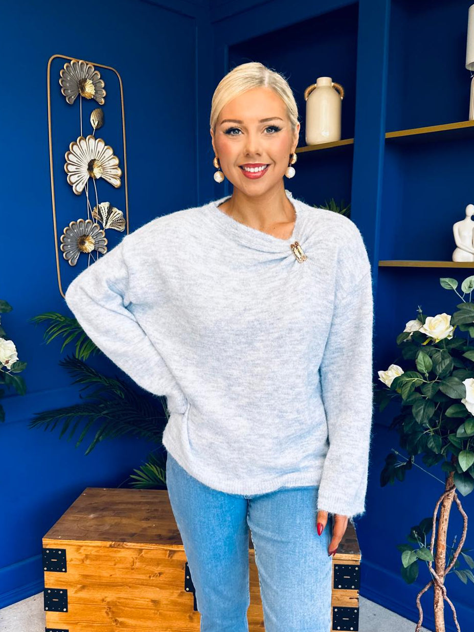 Eva Gathered Detail Knit Jumper Pwr Blue