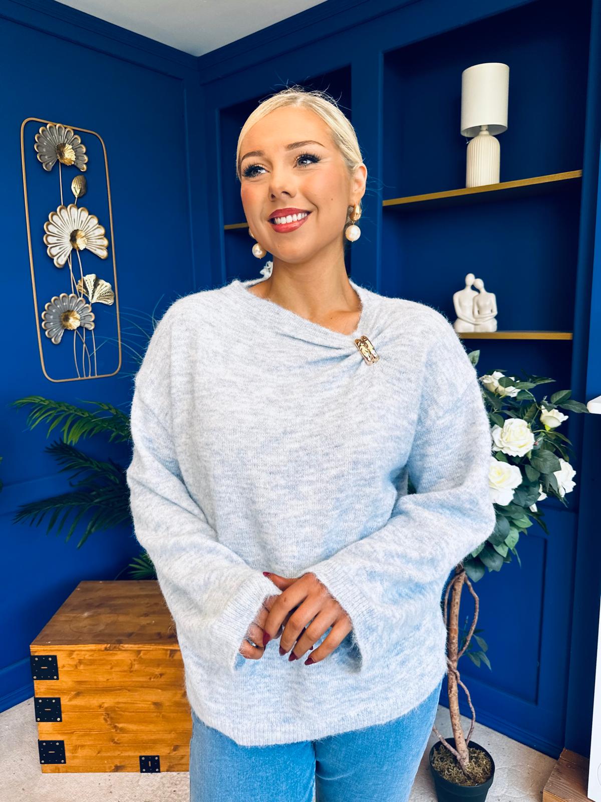 Eva Gathered Detail Knit Jumper Pwr Blue