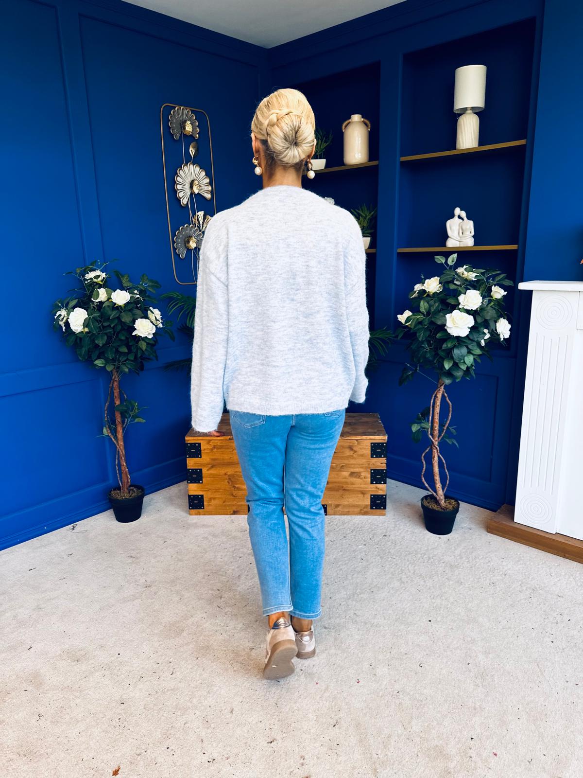 Eva Gathered Detail Knit Jumper Pwr Blue