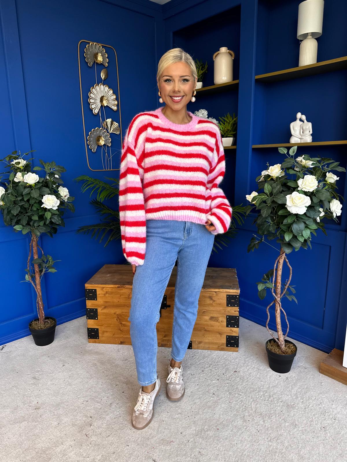 Ferne Striped Knit Jumper Red