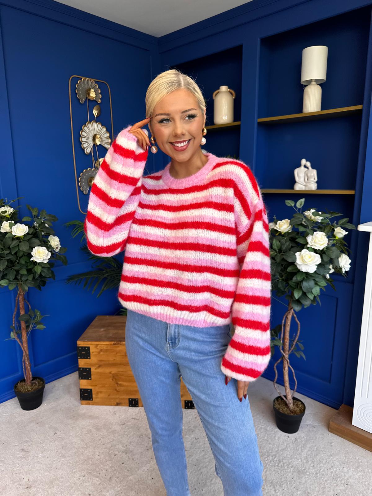 Ferne Striped Knit Jumper Red