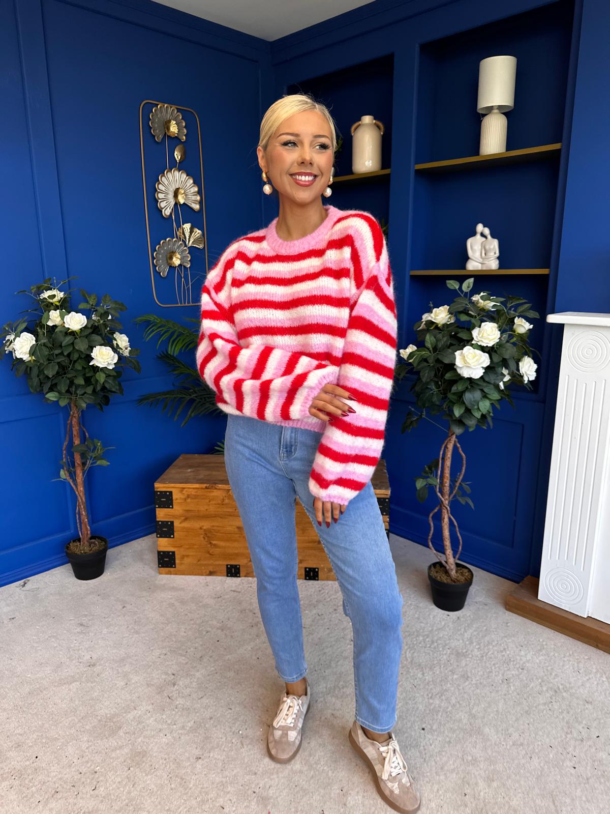Ferne Striped Knit Jumper Red