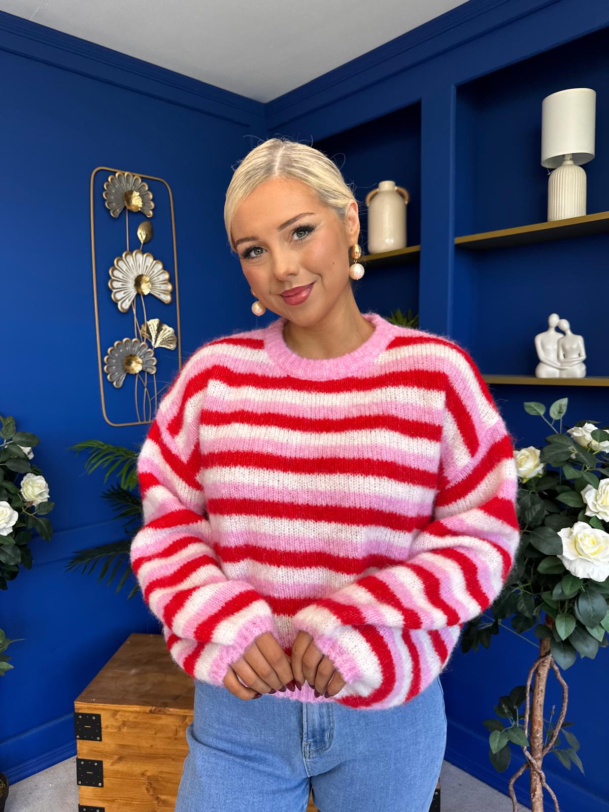 Ferne Striped Knit Jumper Red