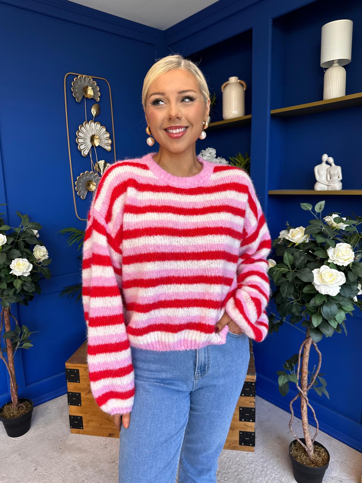 Ferne Striped Knit Jumper Red