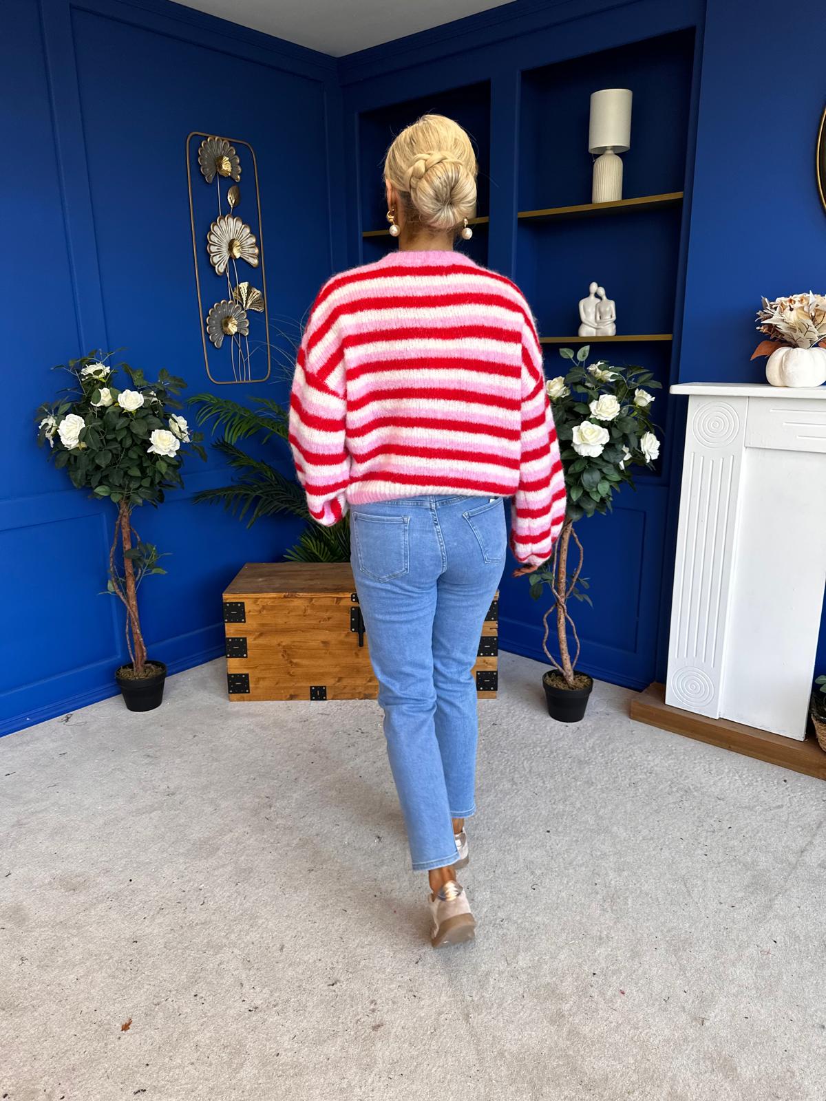 Ferne Striped Knit Jumper Red