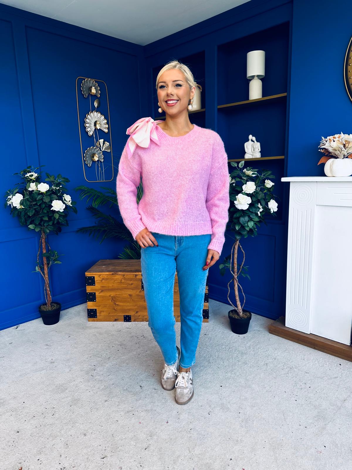 Claire Bow Detailed Jumper Pwr Pink