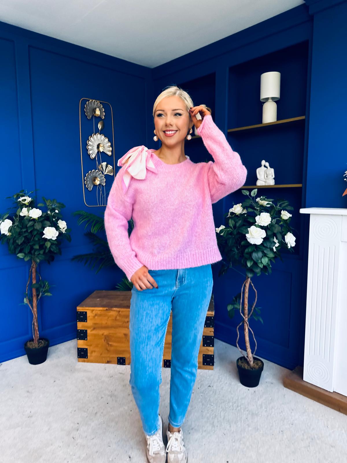 Claire Bow Detailed Jumper Pwr Pink