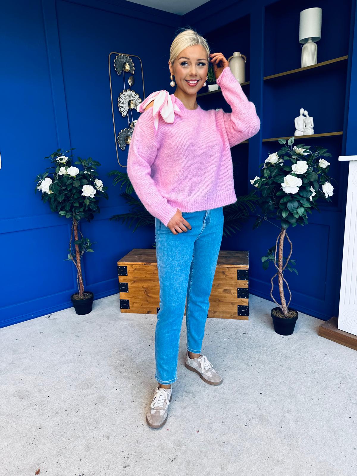 Claire Bow Detailed Jumper Pwr Pink