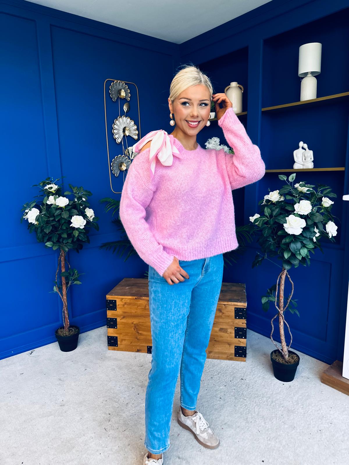 Claire Bow Detailed Jumper Pwr Pink