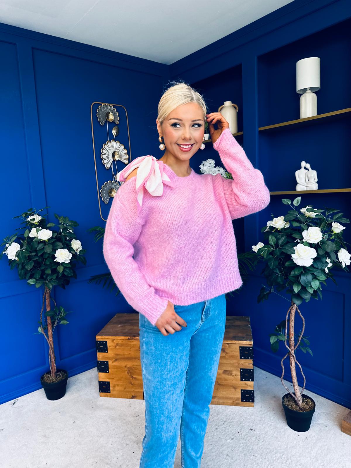 Claire Bow Detailed Jumper Pwr Pink