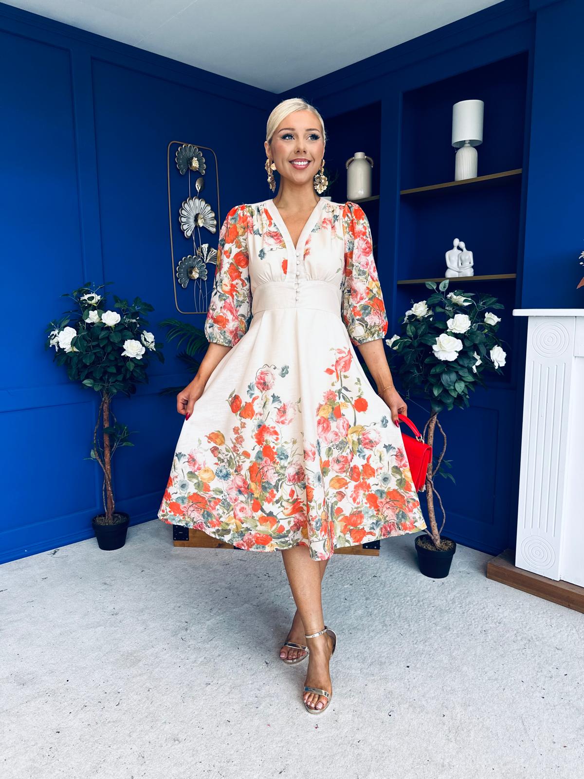 Salma Long Sleeve Midi Dress Print