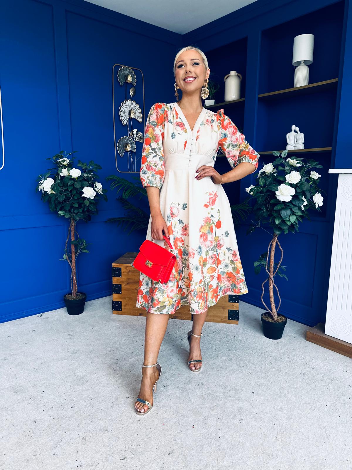 Salma Long Sleeve Midi Dress Print
